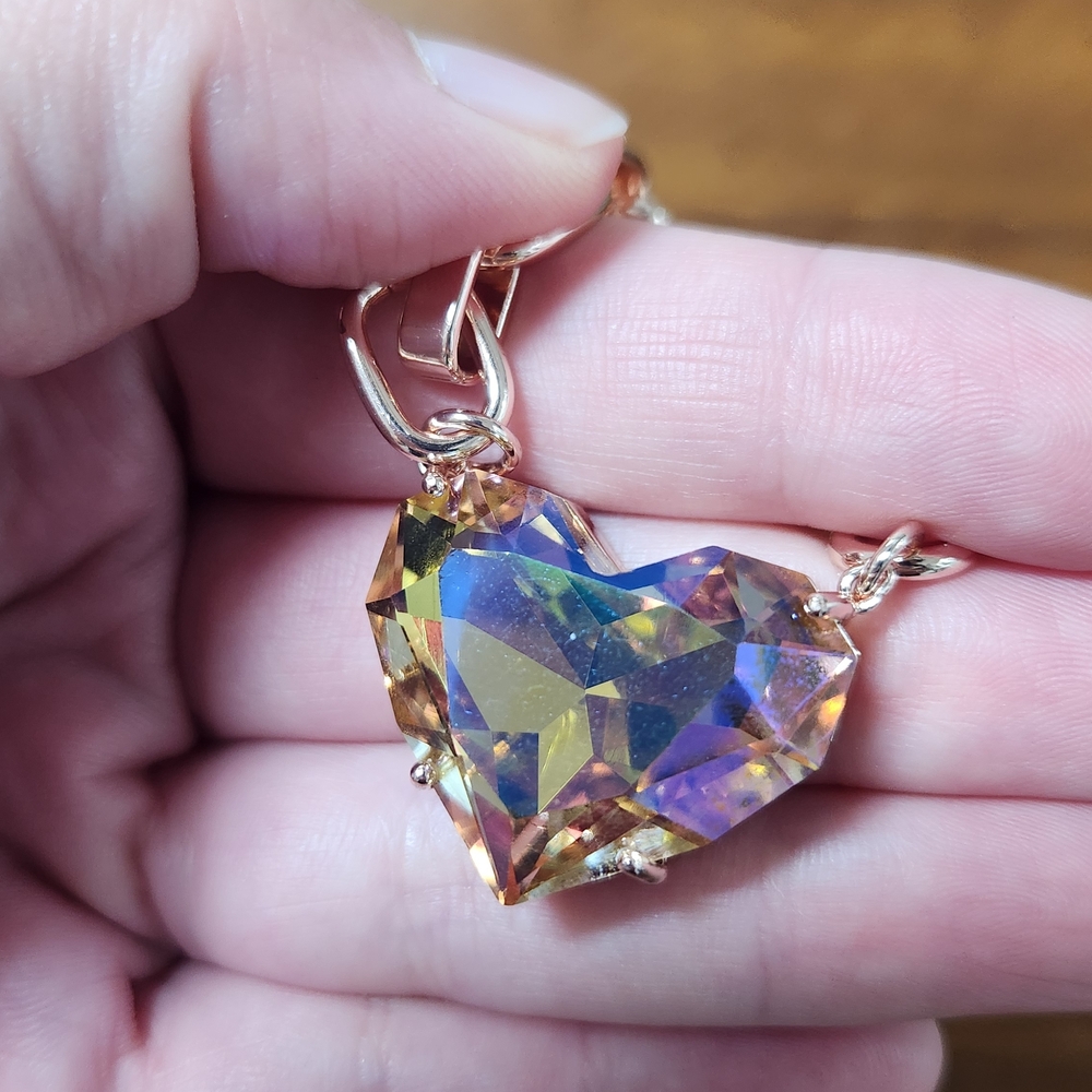 Gold and Purple Heart Crystal Necklace